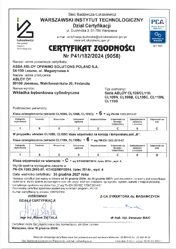 PL ABLOY Cert 2024 seria CL105-CL110_ CL105N CL105B CL105C CL110N CL110B